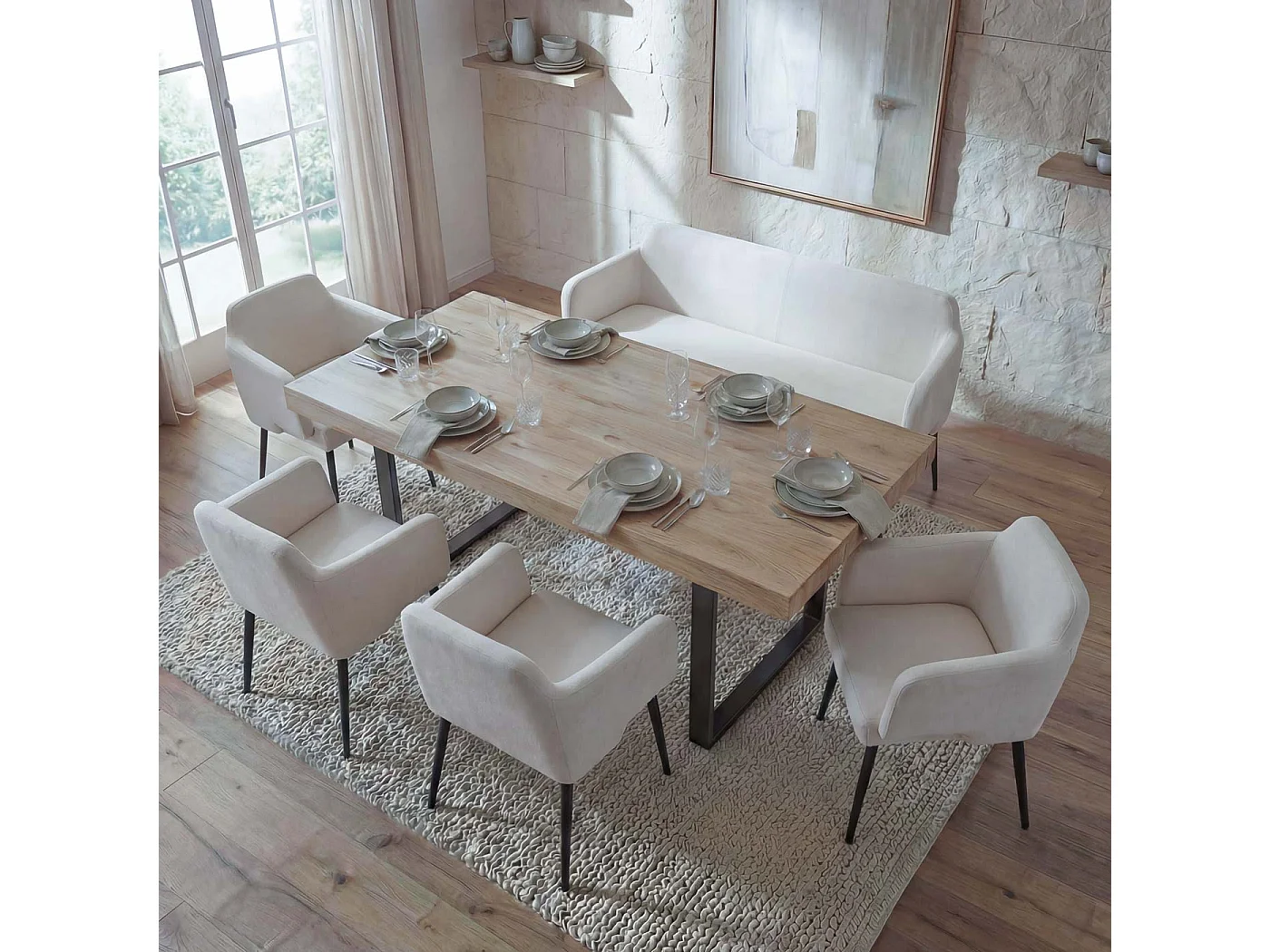 Zestaw do jadalni MCW-L13 (5 elementów),  kremowo-biały