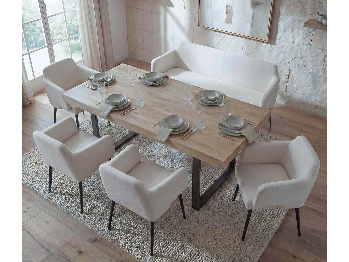 Zestaw do jadalni MCW-L13 (5 elementów),  kremowo-biały