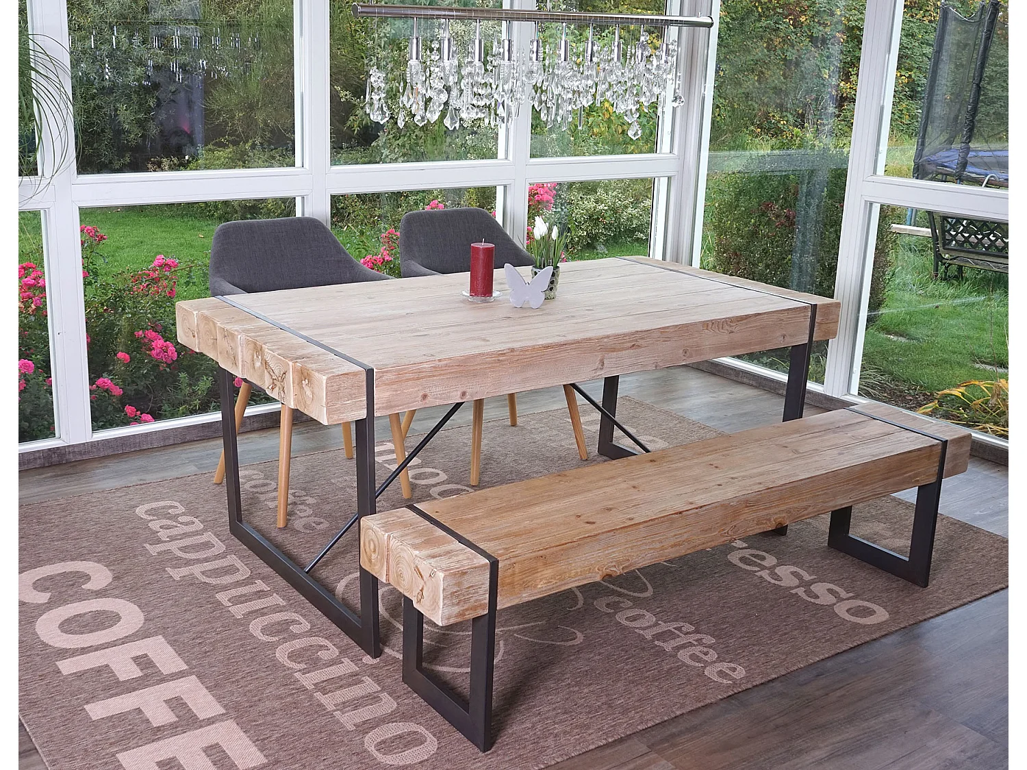 Esszimmergarnitur MCW-A15 (3-teilig), Naturfarben 180cm