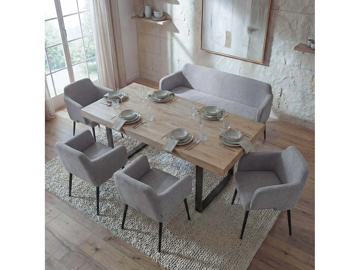 Esszimmer-Set MCW-L13 (5-teilig), Grau