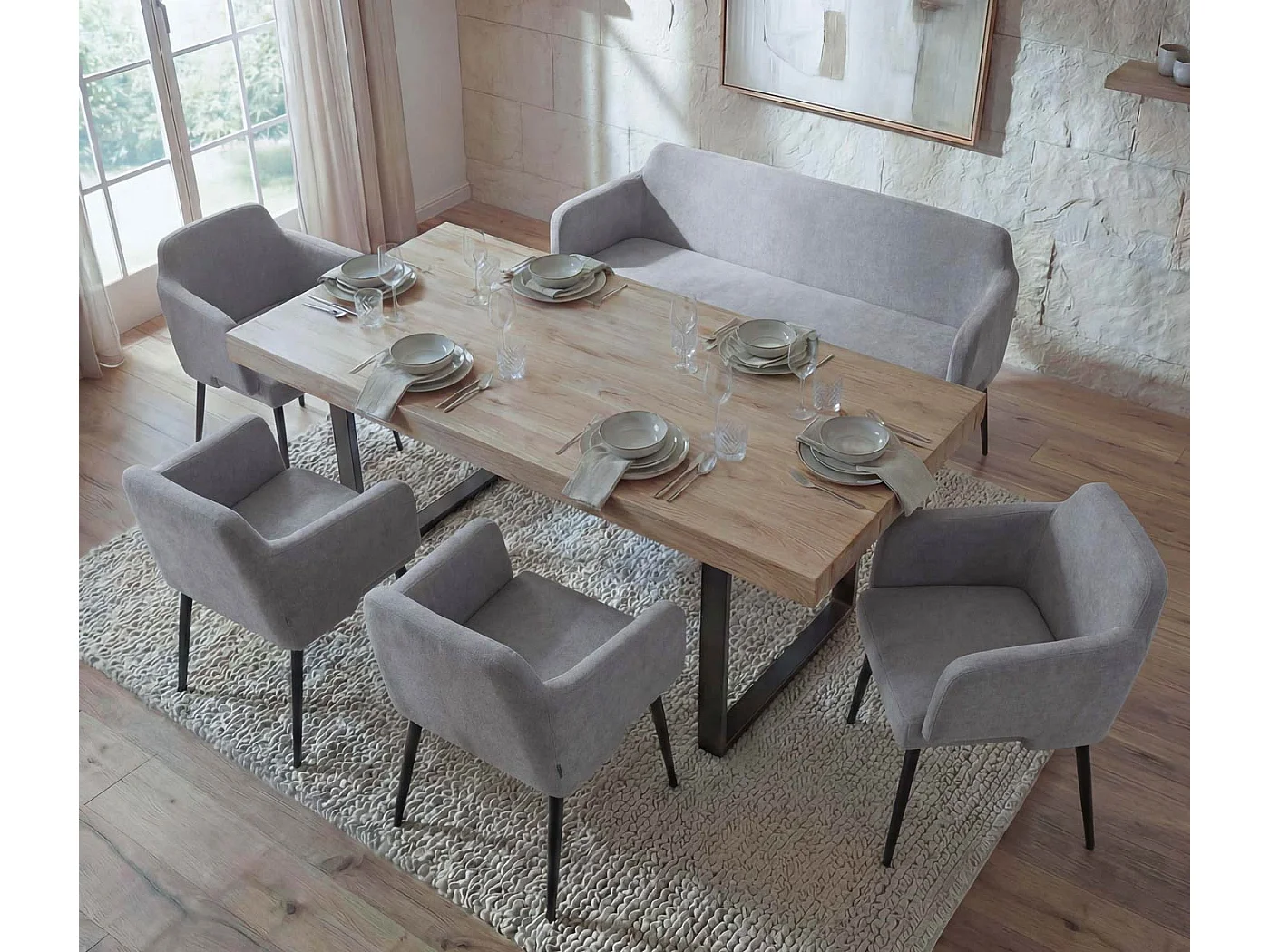 Esszimmer-Set MCW-L13 (5-teilig), Grau