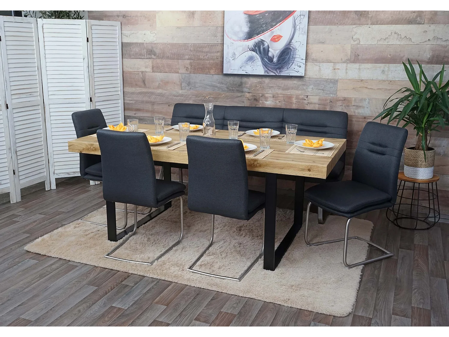 Esszimmer-Set MCW-H70, Dunkelgrau 180cm