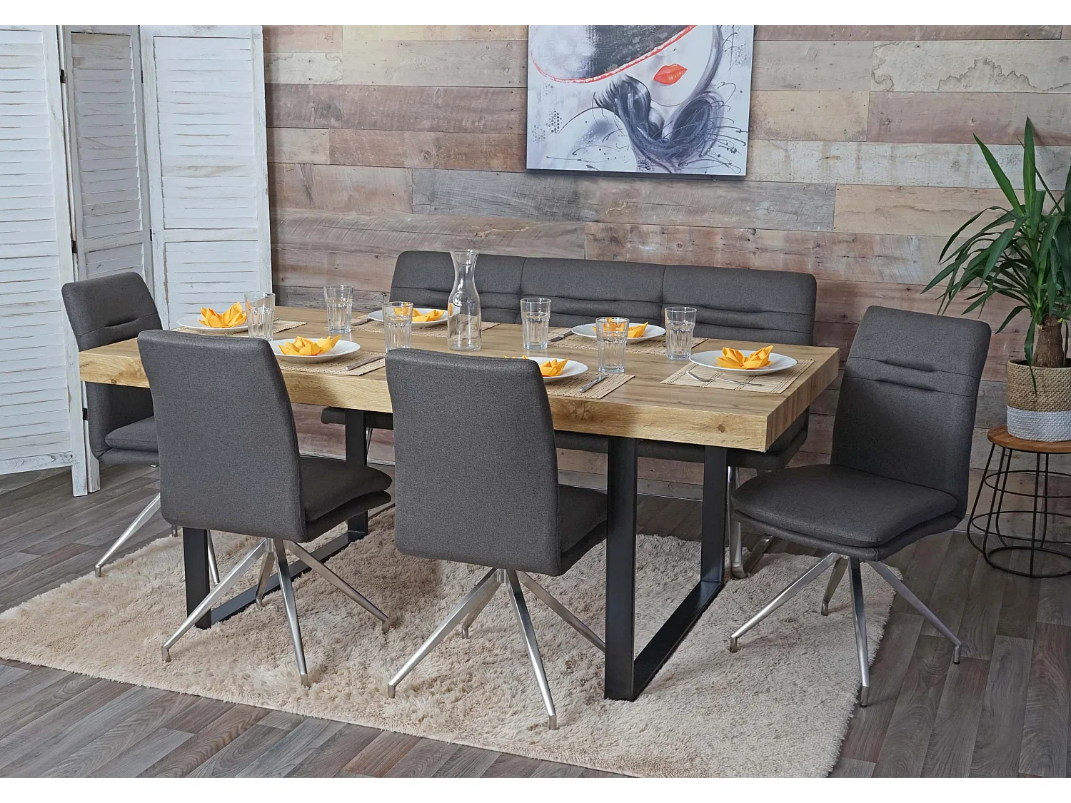 MCW-H70 Dining Set,  Grey-Brown, 160cm