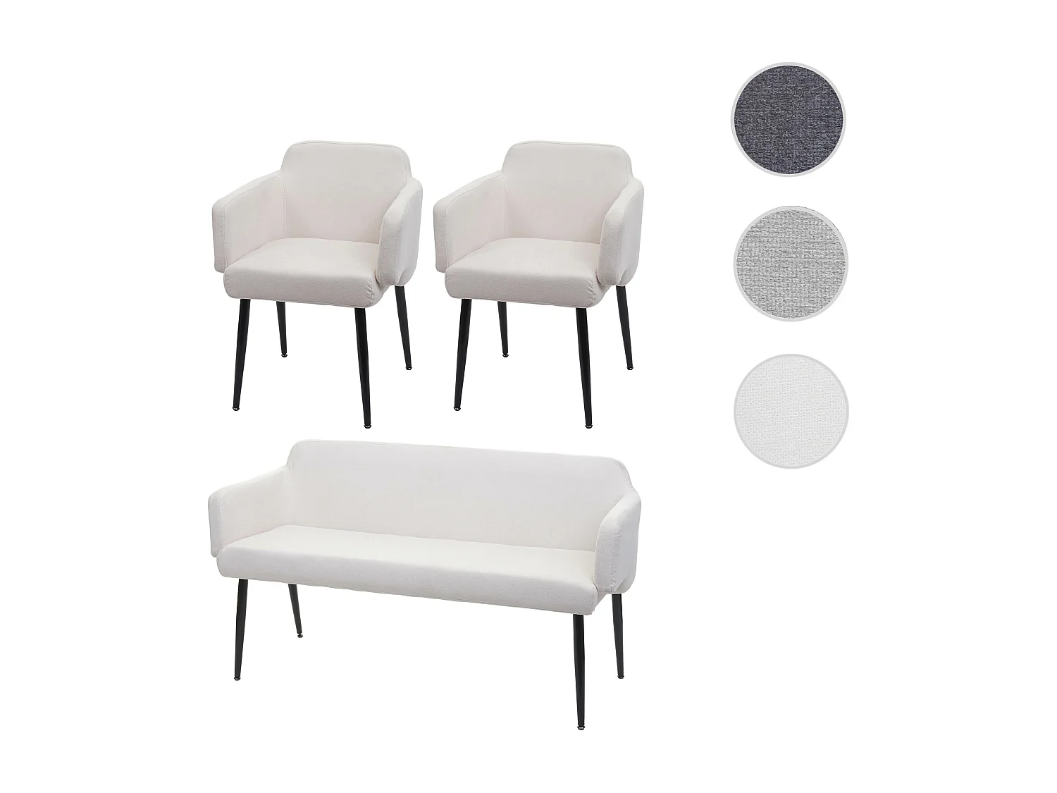 Esszimmer-Set MCW-L13 (3-teilig), Creme-weiß