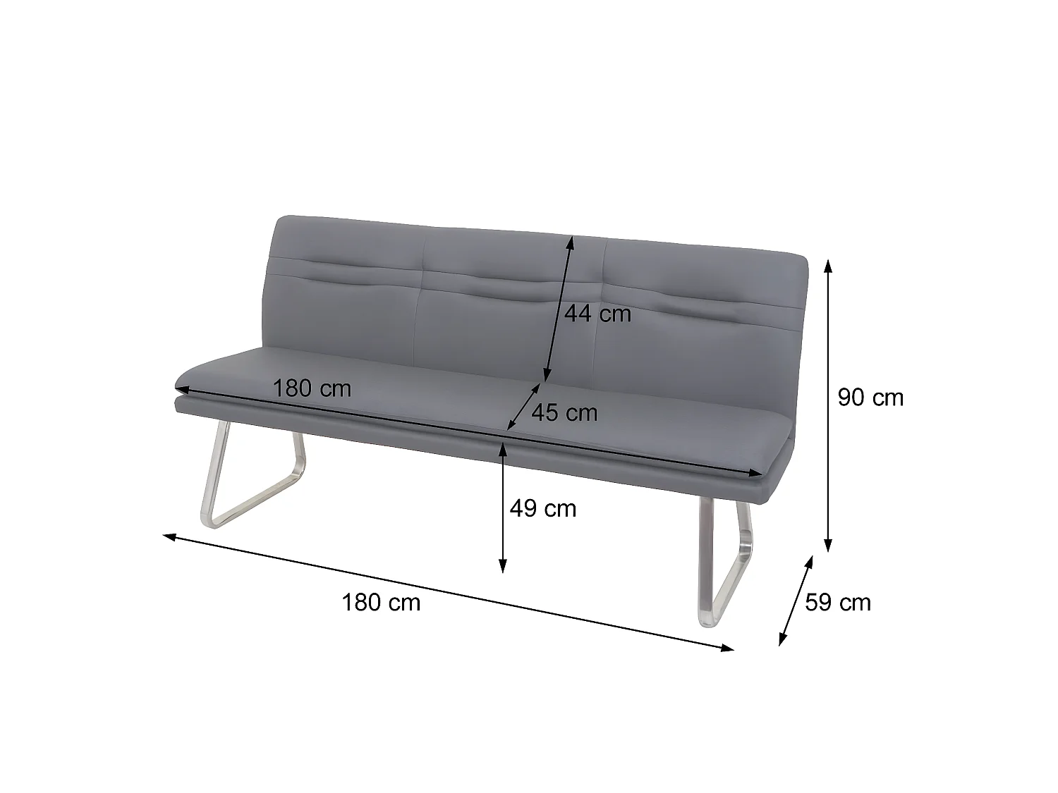 Set panca con 4x sedie a slitta sala pranzo soggiorno cucina MCW-H70 tessuto acciaio inox ~ grigio fango 180cm