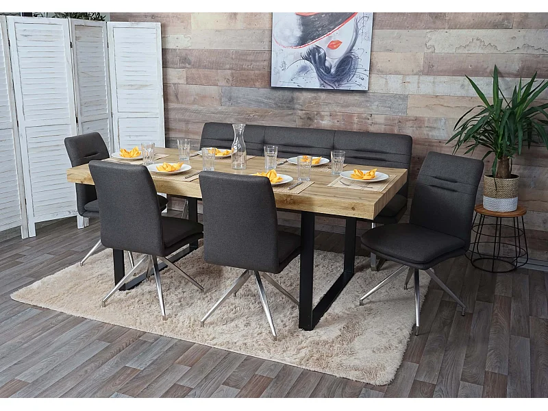 Set panca con 4x sedie sala pranzo soggiorno cucina MCW-H70 tessuto acciaio inox ~ grigio fango 180cm