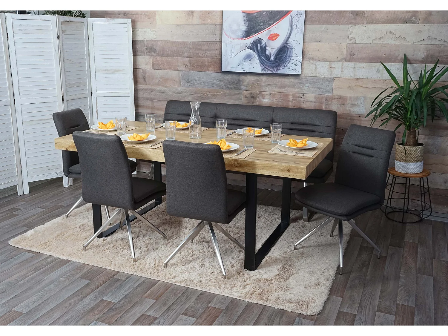 Eetkamer set MCW-H70,  grijsbruin 180cm