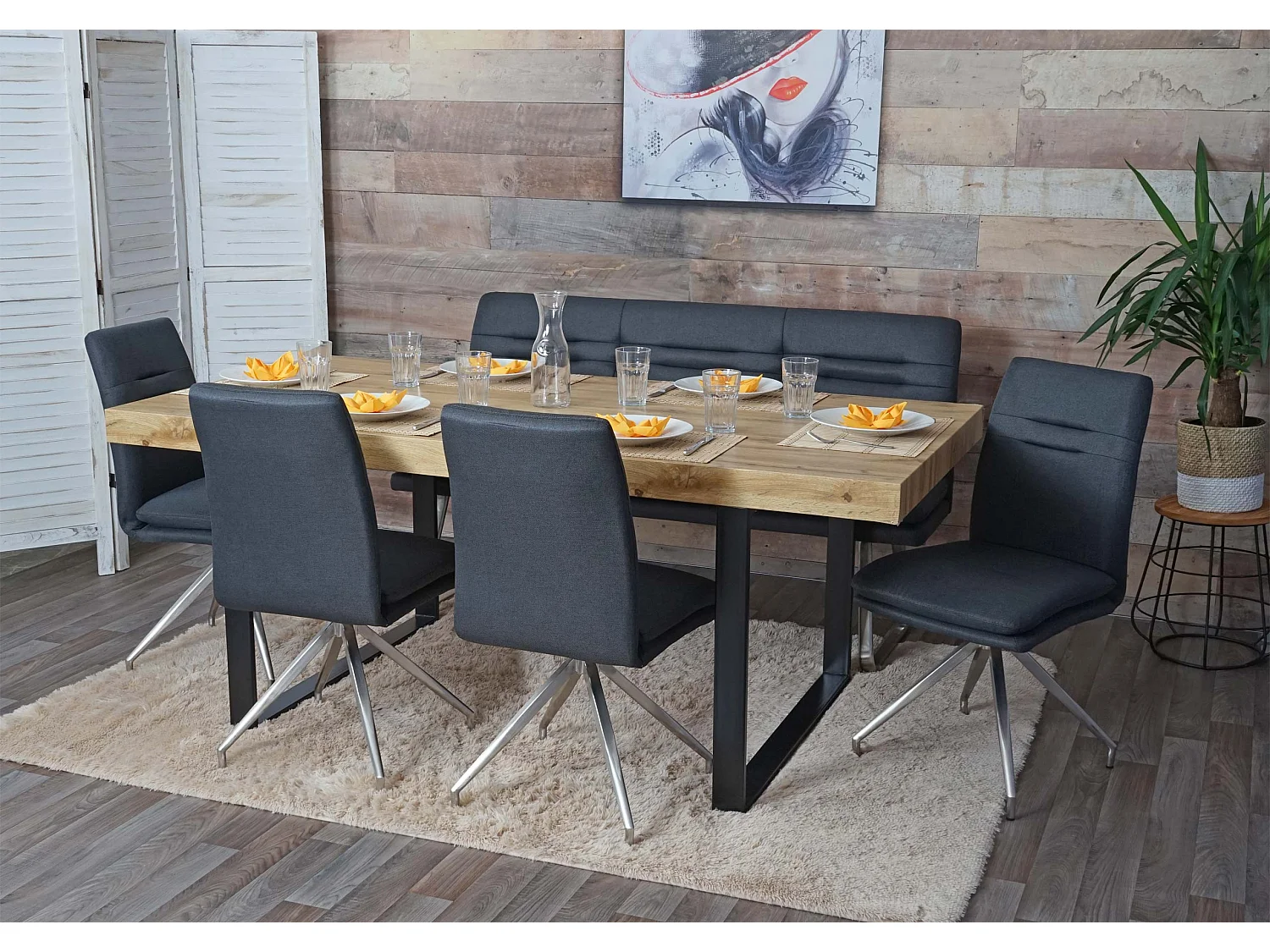 MCW-H70 Dining Set,  Dark Grey, 160cm