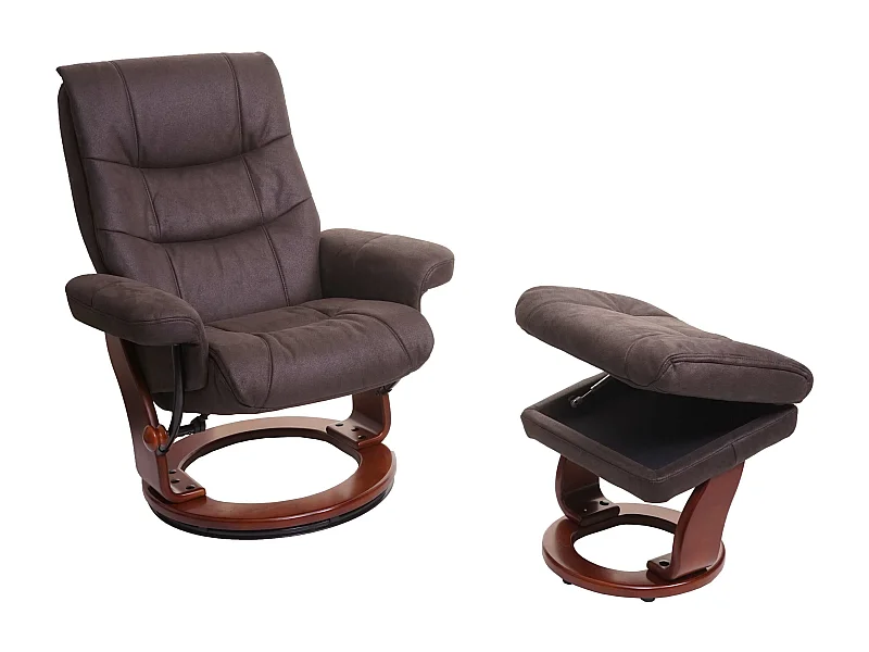 Leżanka MCW-J42 z taboretem,  czarno-brązowa imitacja zamszu, rama o wyglądzie orzecha włoskiego