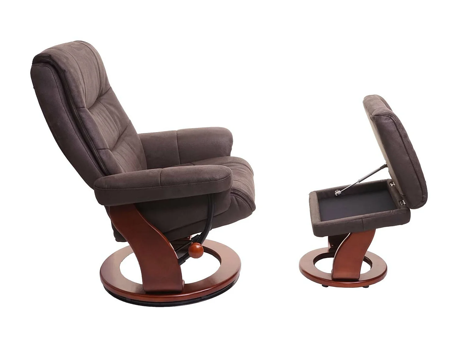 Leżanka MCW-J42 z taboretem,  czarno-brązowa imitacja zamszu, rama o wyglądzie orzecha włoskiego