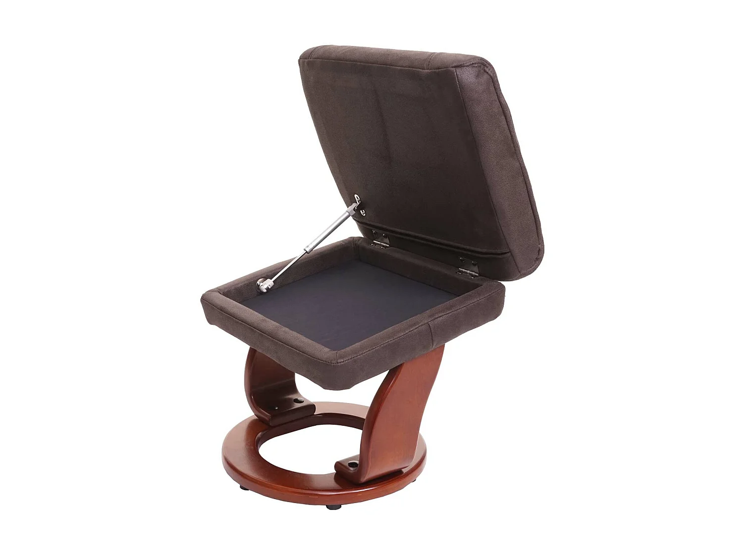 Leżanka MCW-J42 z taboretem,  czarno-brązowa imitacja zamszu, rama o wyglądzie orzecha włoskiego