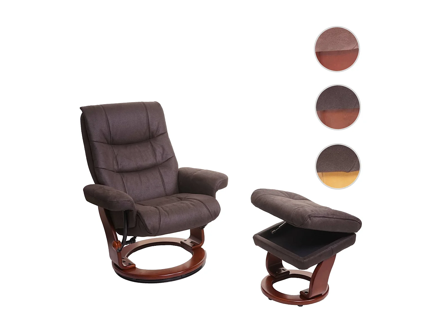 Leżanka MCW-J42 z taboretem,  czarno-brązowa imitacja zamszu, rama o wyglądzie orzecha włoskiego