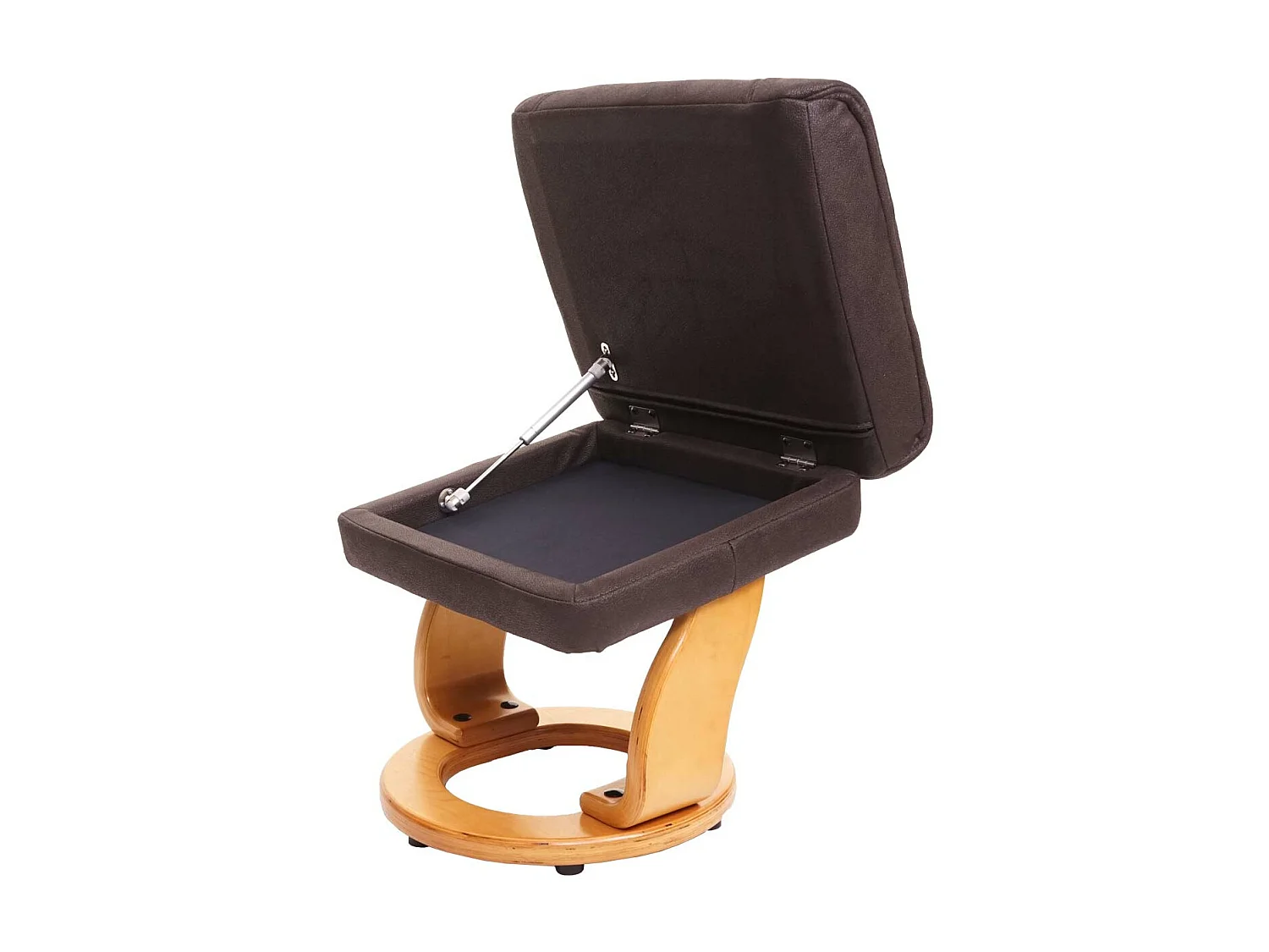 Leżanka MCW-J42 z taboretem,  czarno-brązowa imitacja zamszu, naturalna brązowa rama