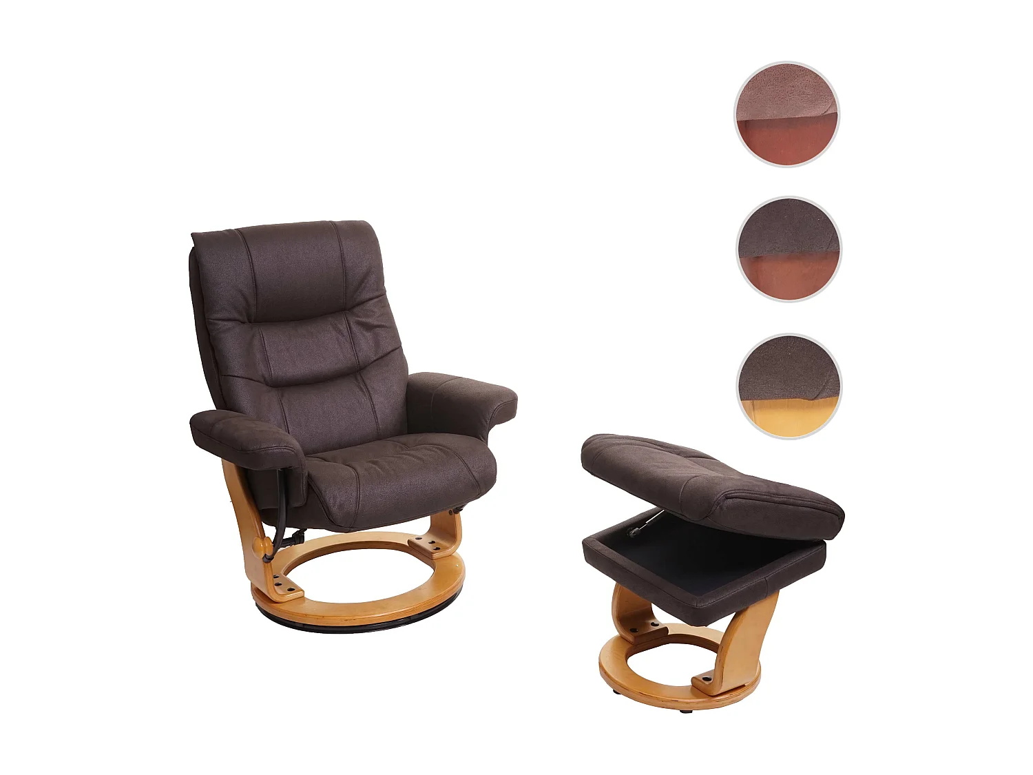 Leżanka MCW-J42 z taboretem,  czarno-brązowa imitacja zamszu, naturalna brązowa rama