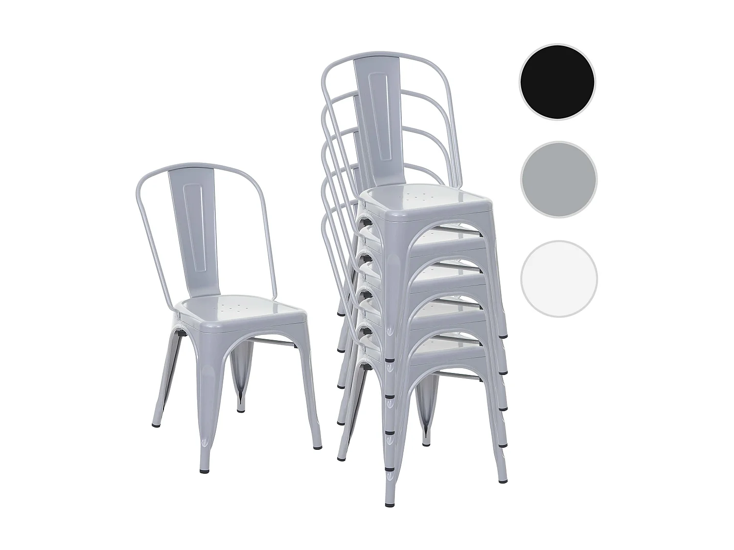 Set 6x sedie bar bistrot impilabili design industriale MCW-A73 metallo verniciato grigio