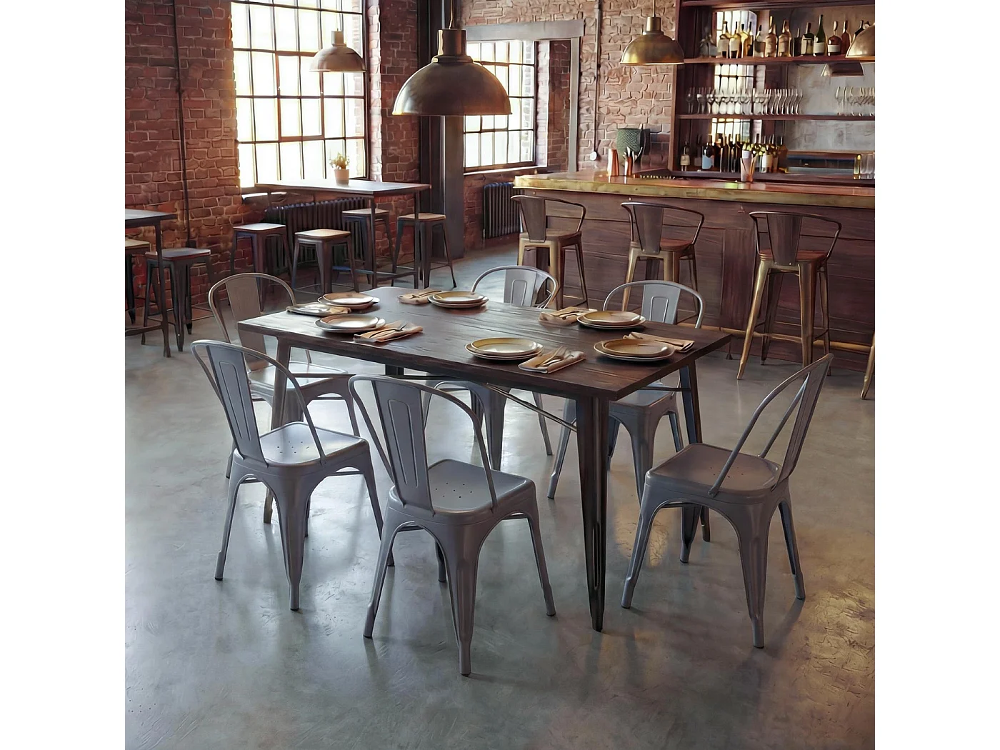 Stuhl MCW-A73 Metall (6er-Set), Grau