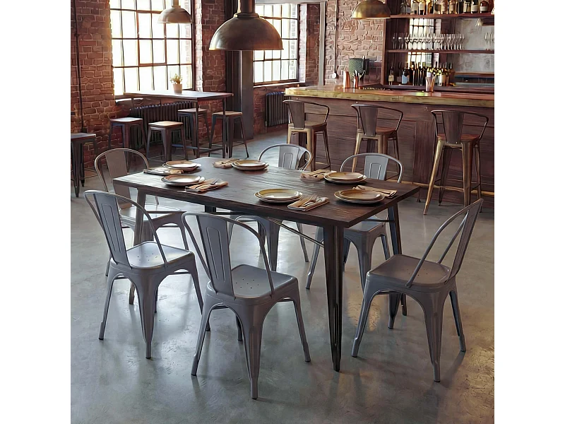 Set 6x sedie bar bistrot impilabili design industriale MCW-A73 metallo verniciato grigio