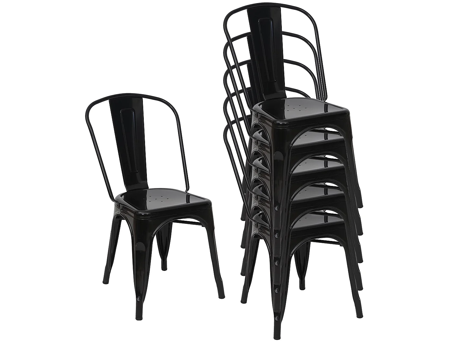 Stuhl MCW-A73 Metall (6er-Set), Schwarz