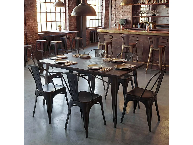 Set 6x sedie bar bistrot impilabili design industriale MCW-A73 metallo verniciato nero