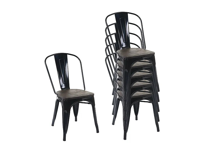 Stoel MCW-A73 Houten zitting (set van 6),  zwart