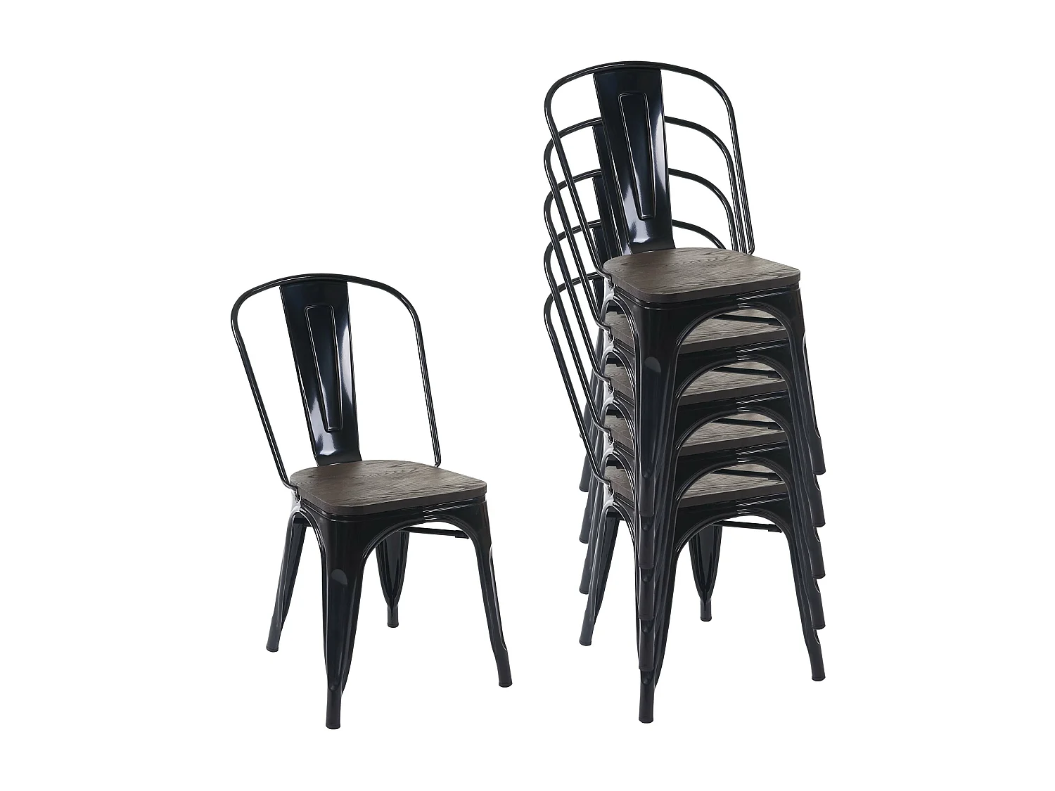 Stuhl MCW-A73 Holz-Sitzfläche (6er-Set), Schwarz