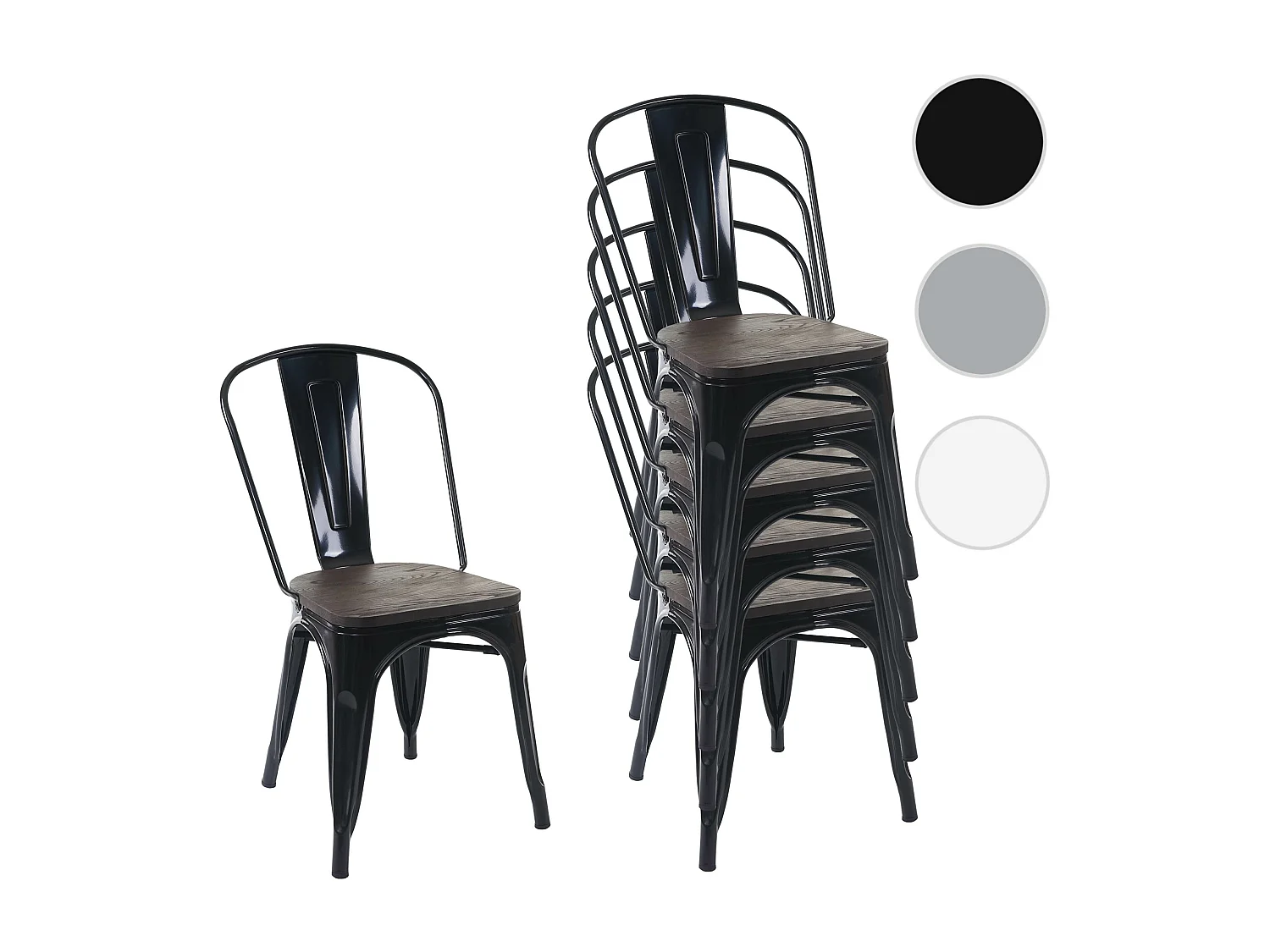 Stuhl MCW-A73 Holz-Sitzfläche (6er-Set), Schwarz