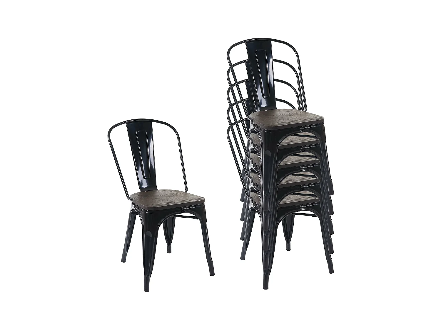 Stoel MCW-A73 Houten zitting (set van 6),  zwart