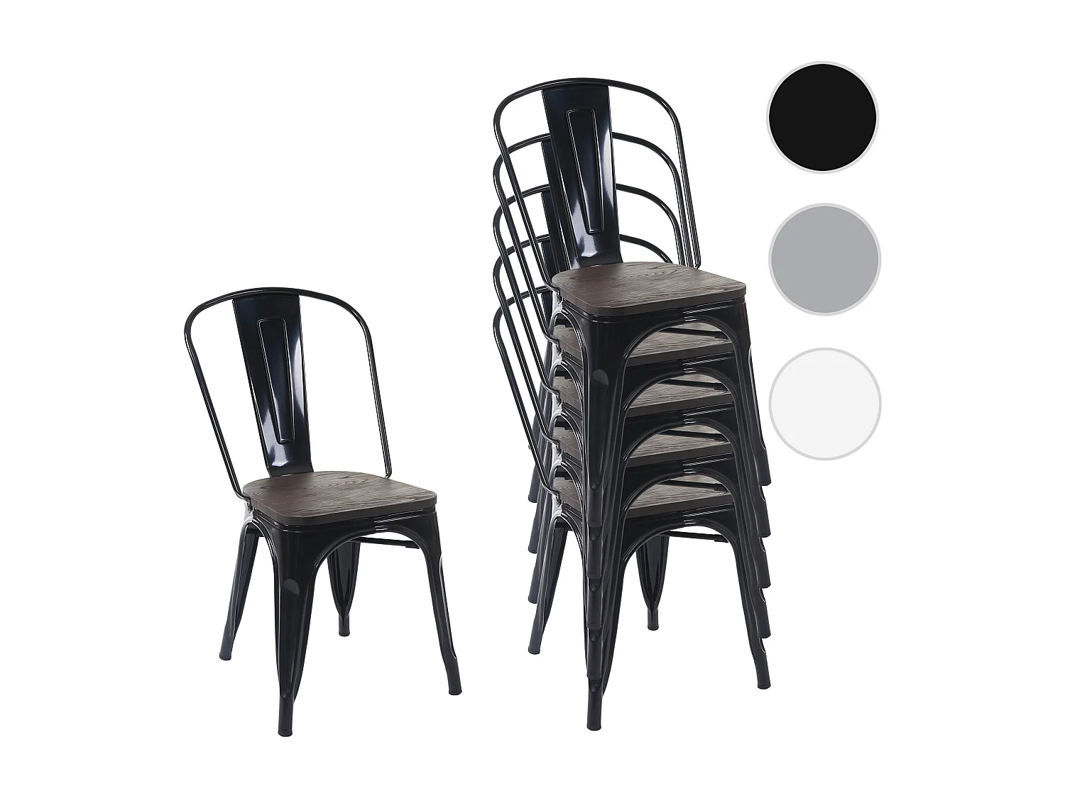 Stuhl MCW-A73 Holz-Sitzfläche (6er-Set), Schwarz