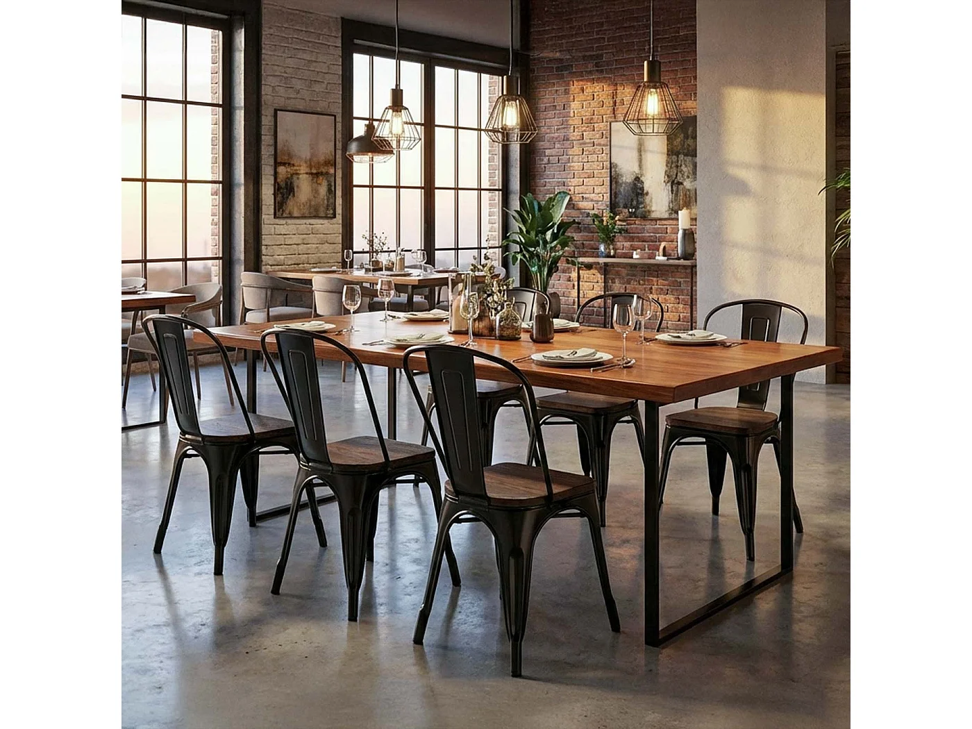 MCW-A73 Chair with wooden seat (set of 6),  black