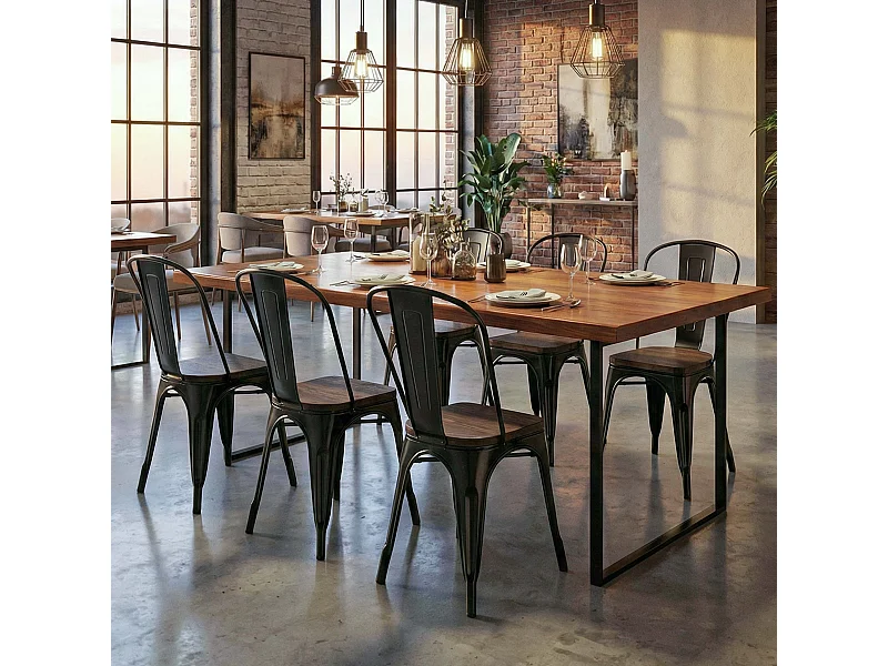 Set 6x sedie bistrot seduta in legno design industriale MCW-A73 metallo verniciato nero