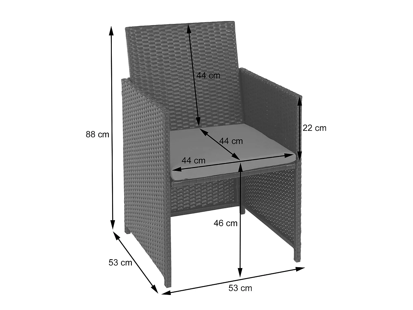 Poly-Rattan Gartenstuhl MCW-K35, Schwarz, Kissen hellgrau