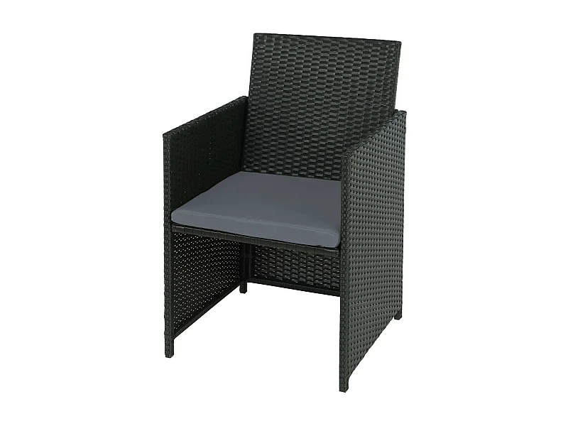 Poly-Rattan Gartenstuhl MCW-K35, Schwarz, Kissen hellgrau