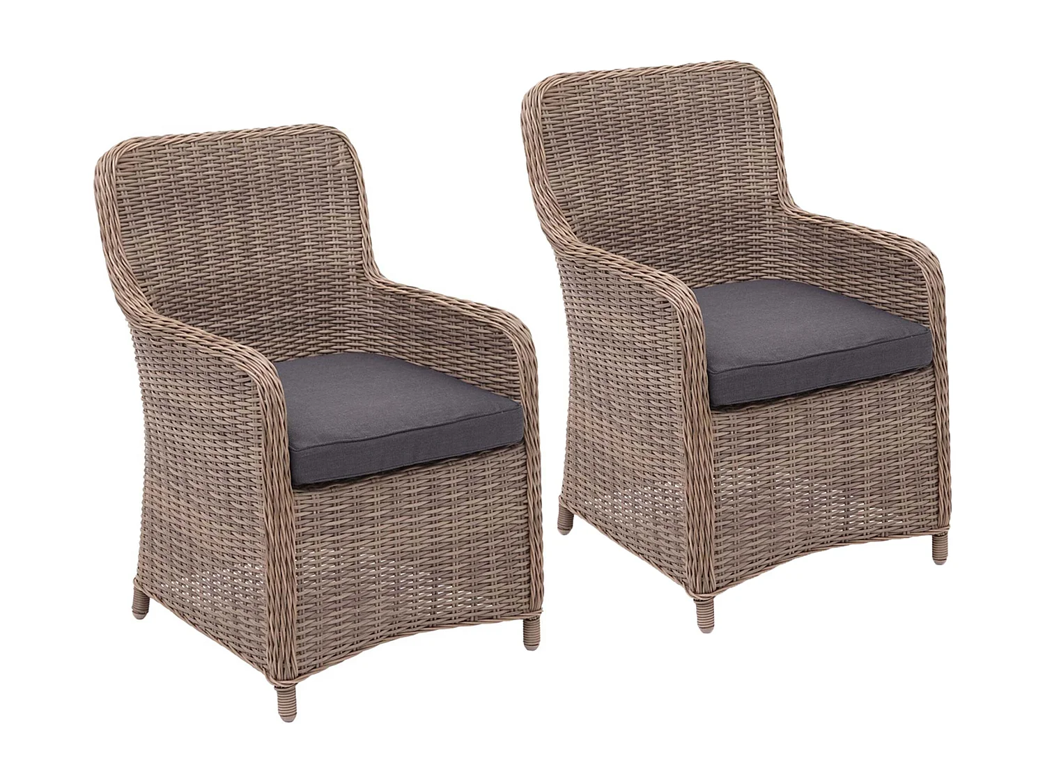 Set salotto giardino esterno salottino polyrattan MCW-E98 elegante cuscini grigi spun poly set 2x poltrone