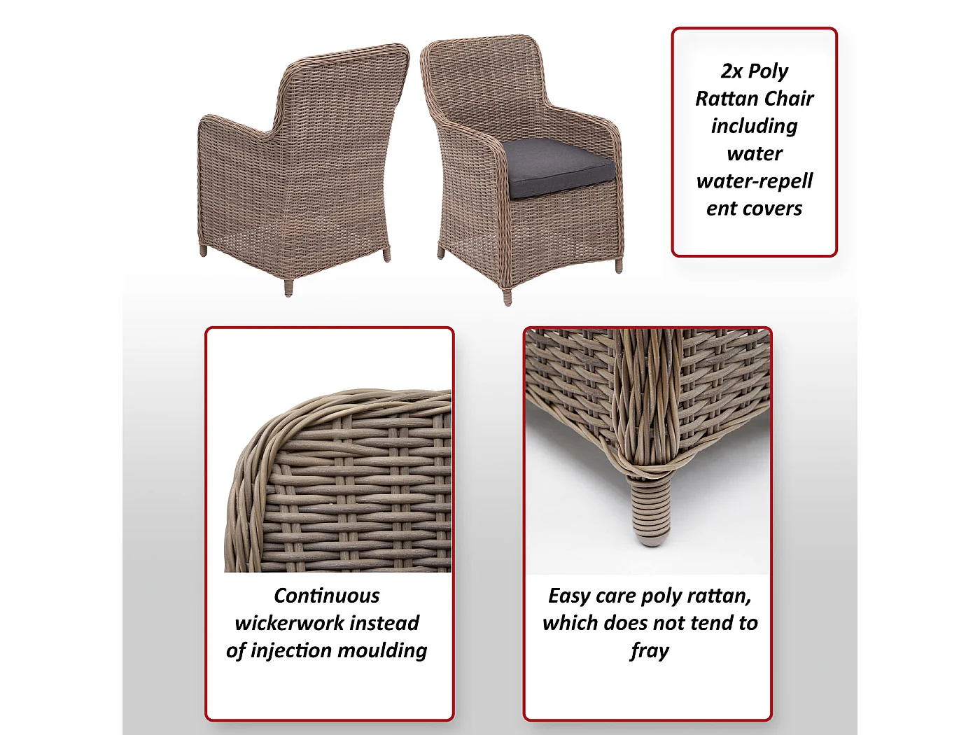 Set salotto giardino esterno salottino polyrattan MCW-E98 elegante cuscini grigi spun poly set 2x poltrone