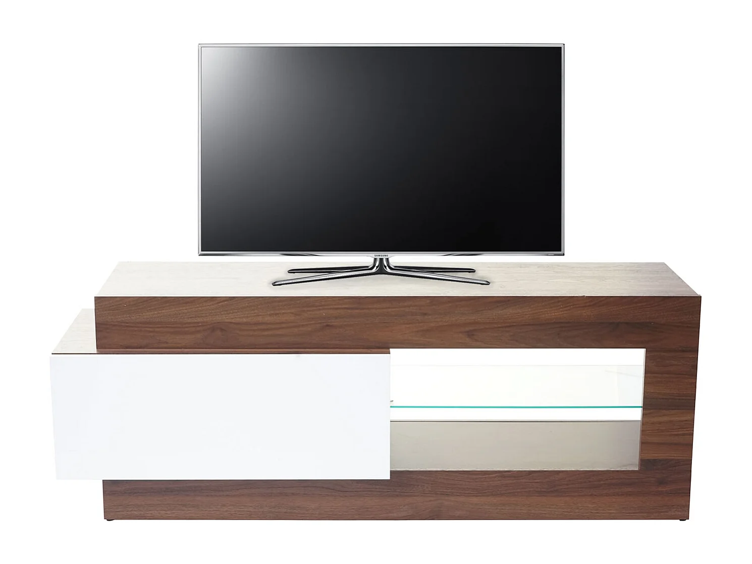 TV-Rack MCW-B51, Fernsehtisch Lowboard Schrank, 3D-Struktur Walnuss-Optik hochglanz 55x150x47cm