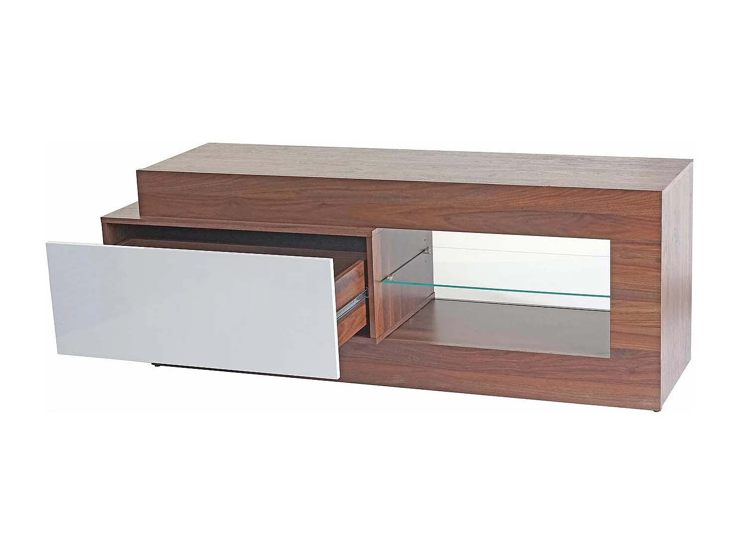TV-Rack MCW-B51, Fernsehtisch Lowboard Schrank, 3D-Struktur Walnuss-Optik hochglanz 55x150x47cm