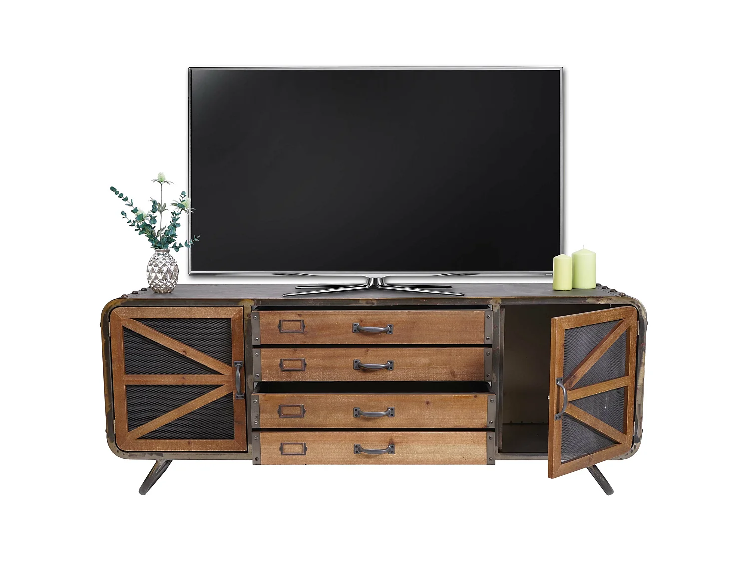 Mobile da salotto porta TV industriale MCW-F91 metallo legno 41x139x55cm