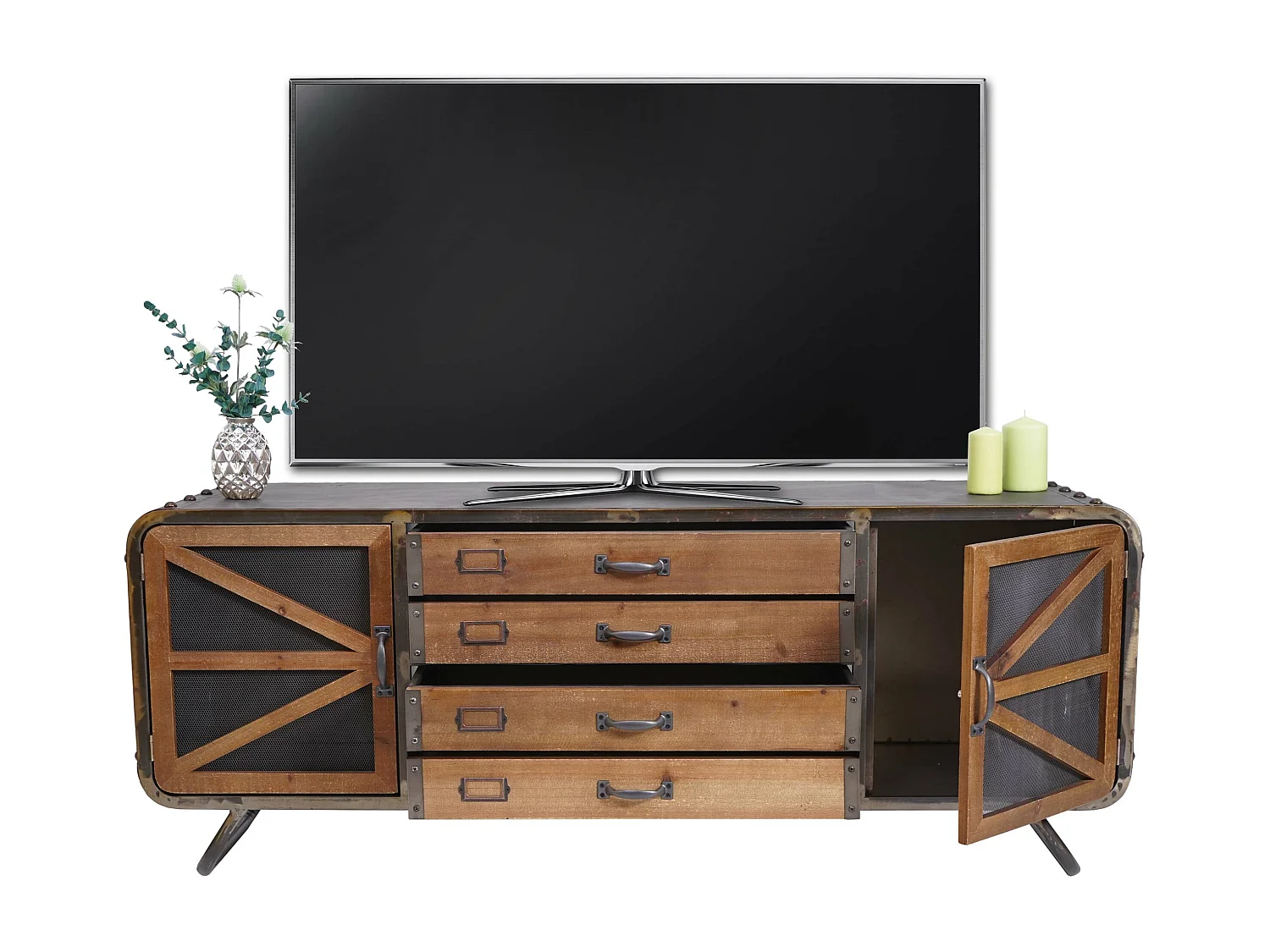 Mobile da salotto porta TV industriale MCW-F91 metallo legno 41x139x55cm