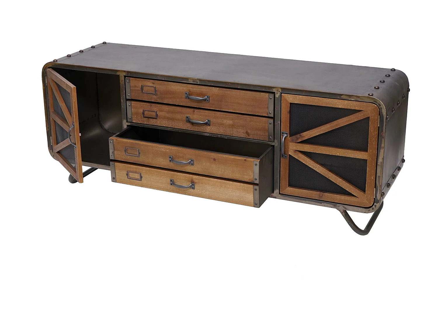 Mobile da salotto porta TV industriale MCW-F91 metallo legno 41x139x55cm