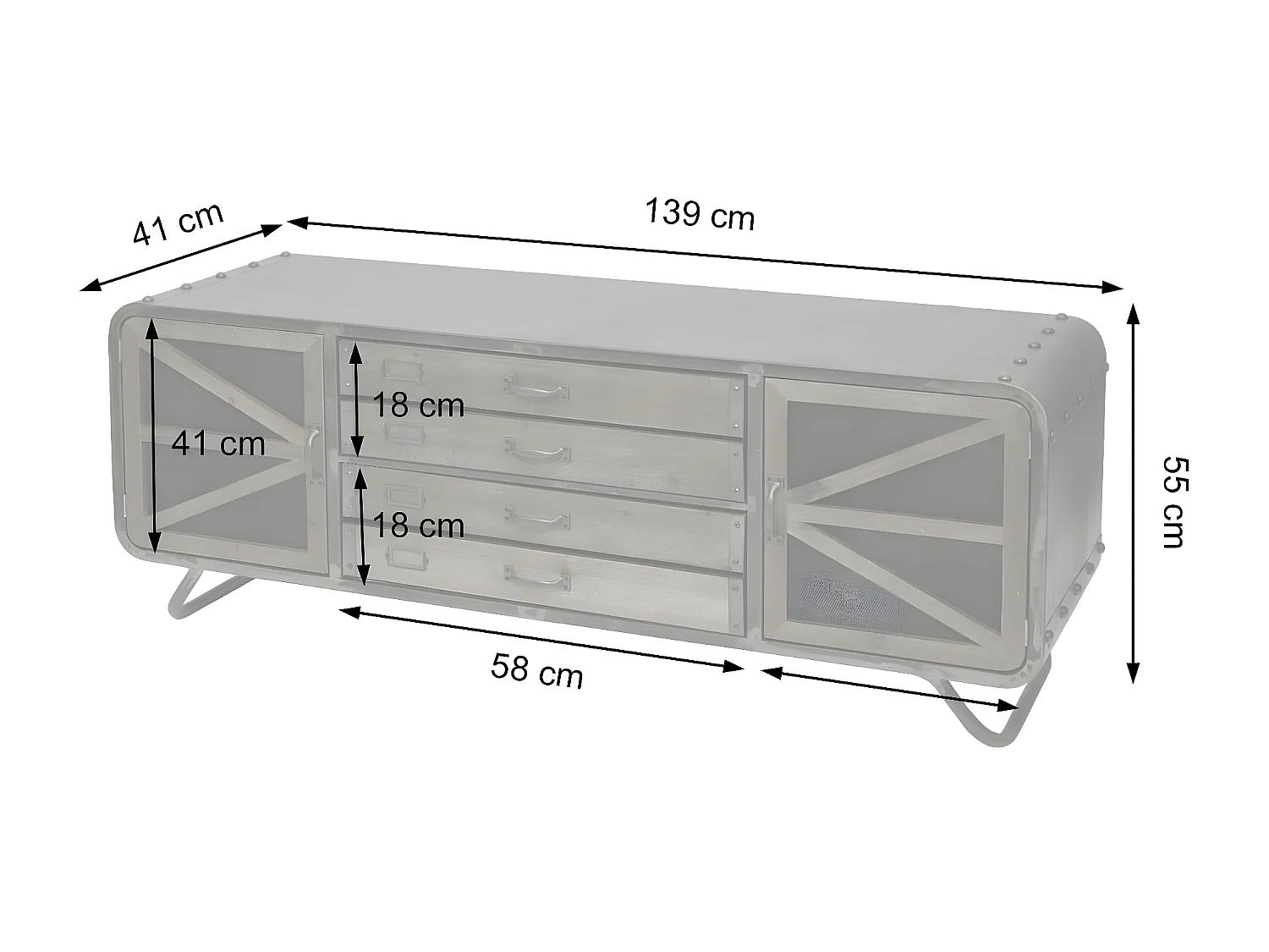 Mobile da salotto porta TV industriale MCW-F91 metallo legno 41x139x55cm