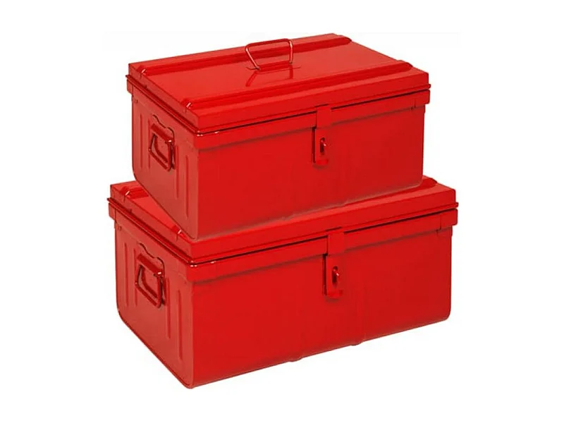 Coffre de chantier avec plateau amovible métal rouge Dax - Lot de 2