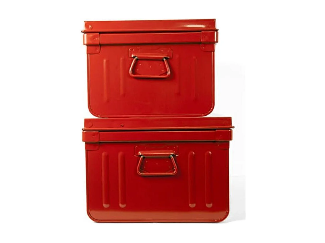Coffre de chantier avec plateau amovible métal rouge Dax - Lot de 2