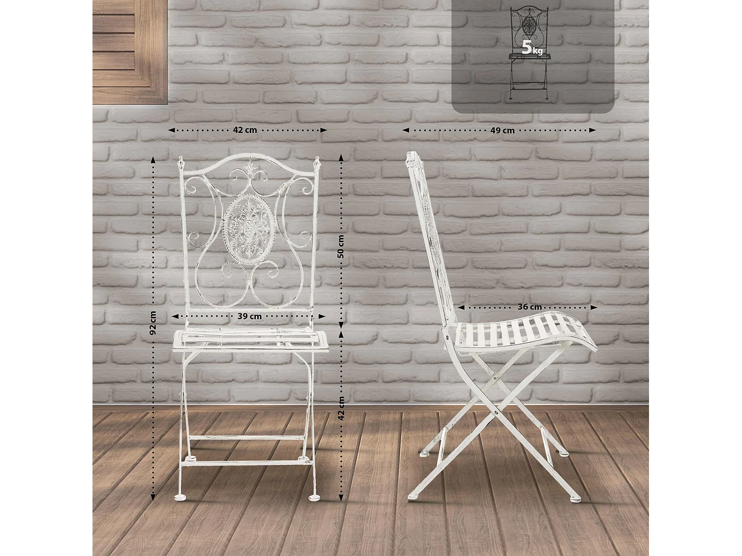 Lot de 2  Chaises de jardin - Métal - Blanc - Sibell
