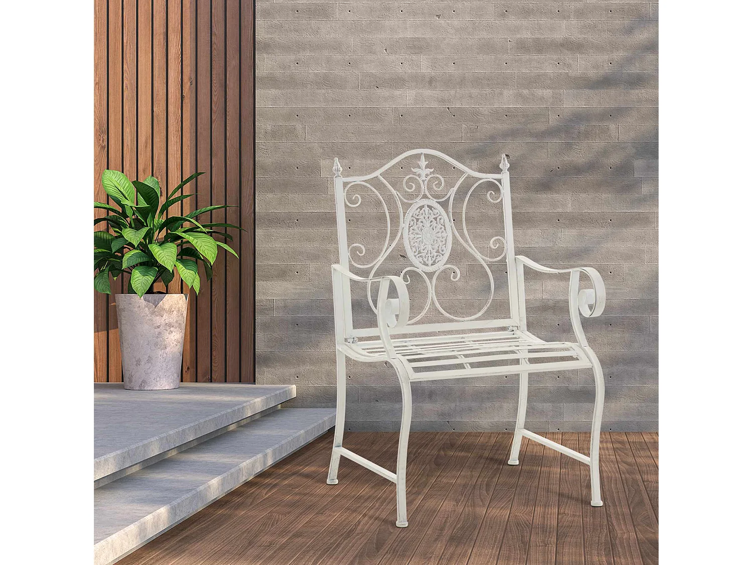 Lot de 2  Chaises de jardin - Métal & Nature - Blanc antique - Punjab