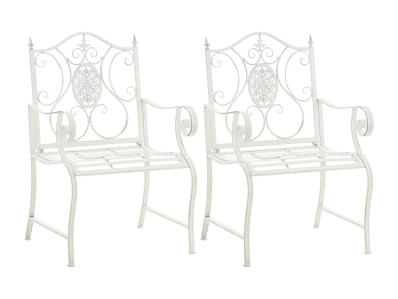 Lot de 2  Chaises de jardin - Métal & Nature - Blanc antique - Punjab