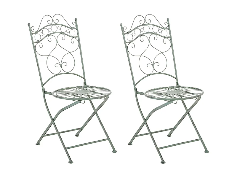Lot de 2 Chaises de jardin - Métal & Fer galvanisé - Vert antique - Indra