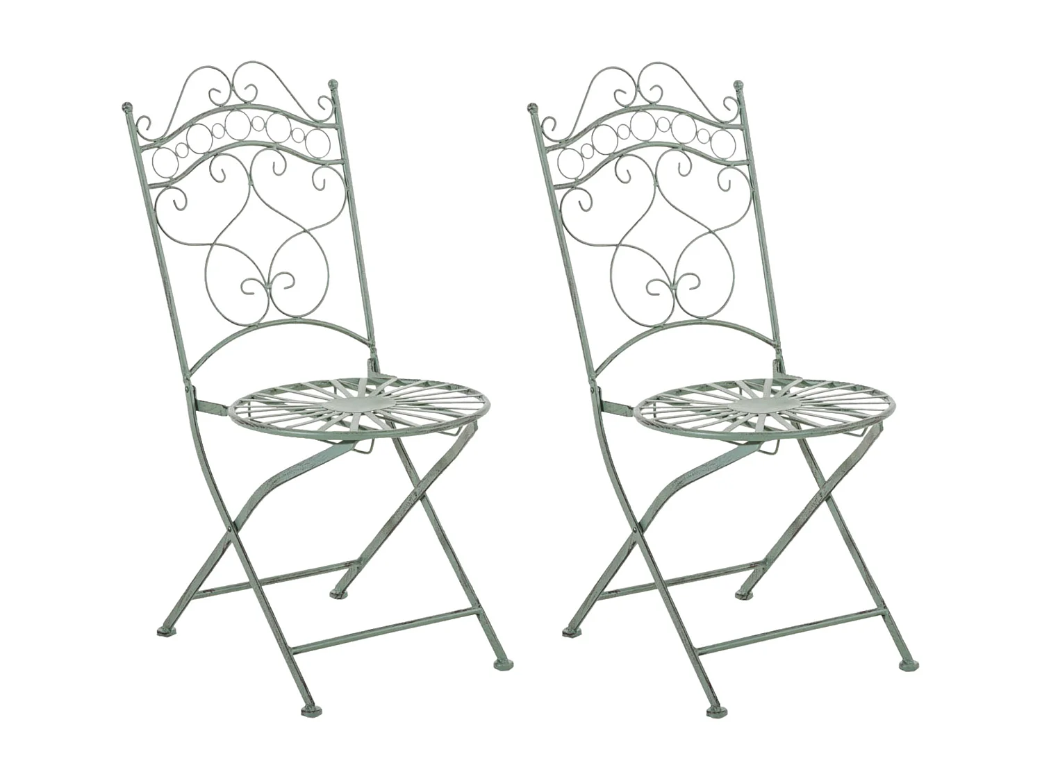 Lot de 2 Chaises de jardin - Métal & Fer galvanisé - Vert antique - Indra