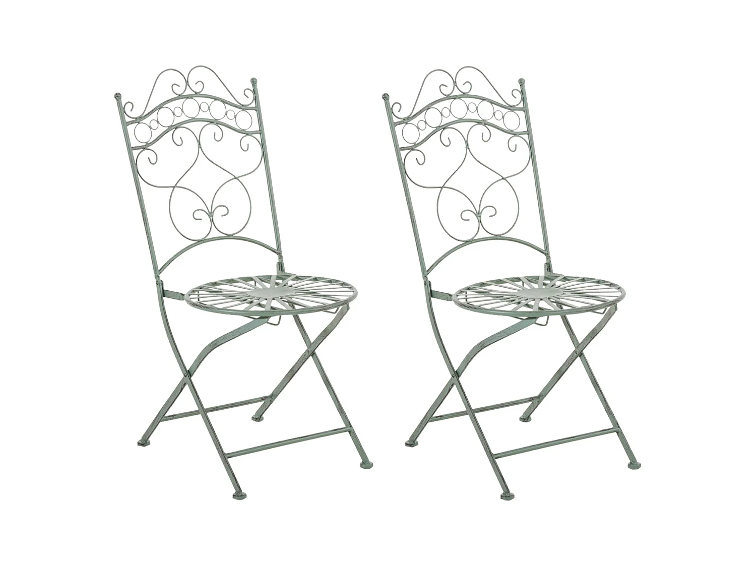 Lot de 2 Chaises de jardin - Métal & Fer galvanisé - Vert antique - Indra