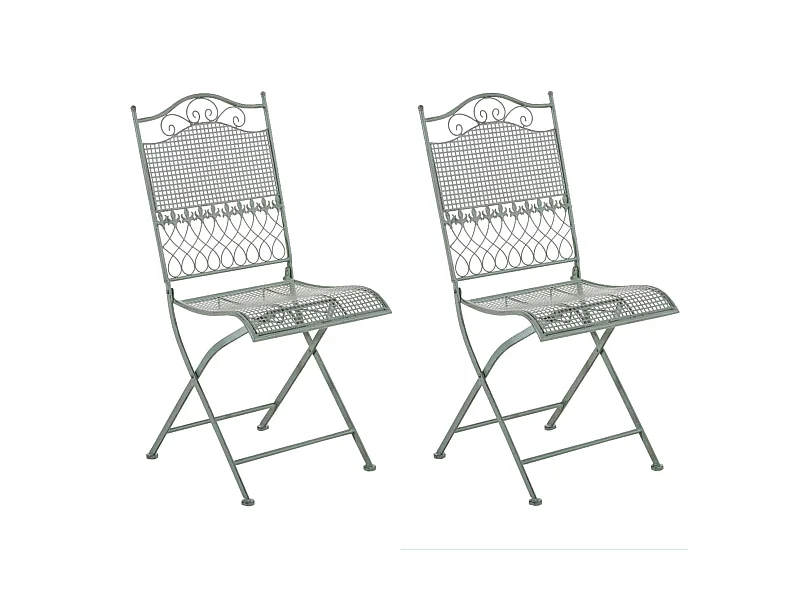 Lot de 2  Chaises de jardin - Métal - Vert antique - Kiran