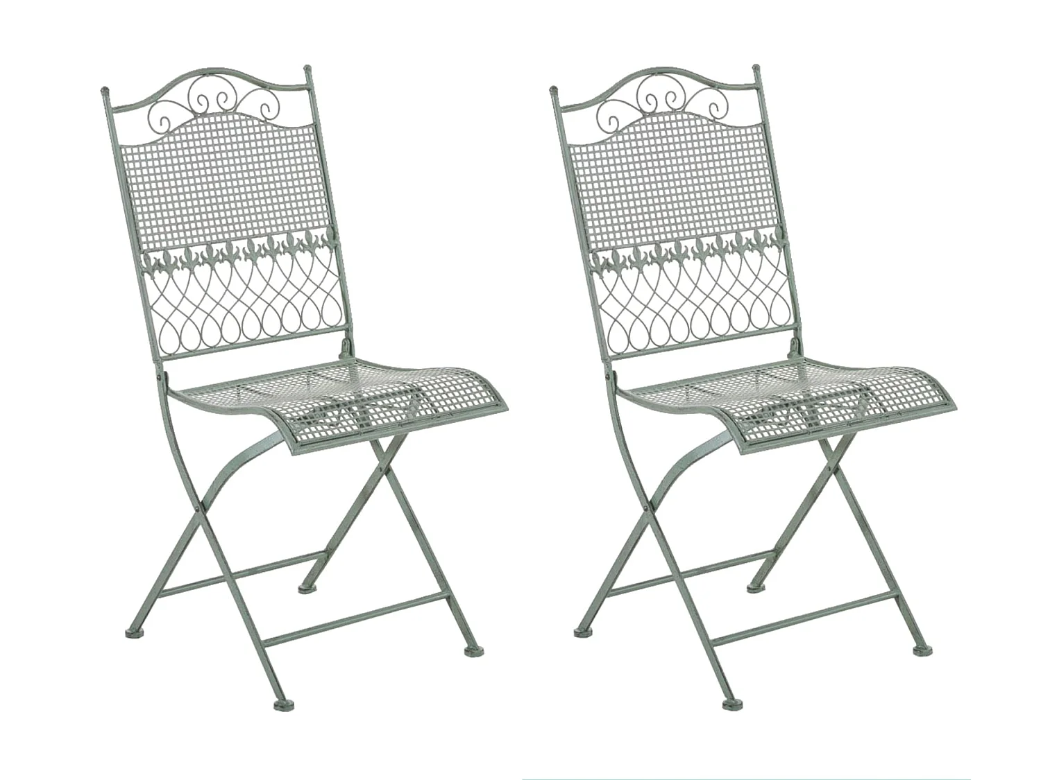 Lot de 2  Chaises de jardin - Métal - Vert antique - Kiran